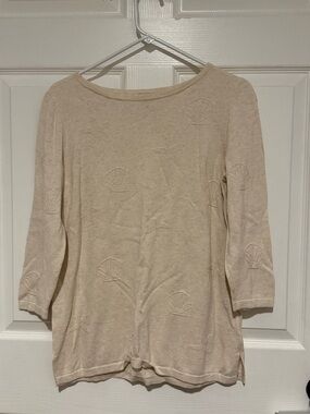 Talbots Cream Embossed Shell-Pattern Long Sleeve Top